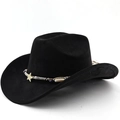 Detail of western cowboy hat band with metallic stars and blue beads on black faux suede - M (56-58cm) / Black