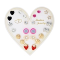 12 pairs of colorful heart and fruit shaped stud earrings set on heart display card - Style 21 (ER23Y0816) / 12 Pairs Set