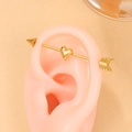 Golden industrial heart arrow piercing barbell on ear model with punk style design - Gold Arrow Heart Stainless Steel (DZ-1052)