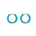 Detail of gold-plated stainless steel earrings with vibrant bright blue enamel finish - Light Blue