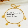 Gold stainless steel flower bracelet with charms, length 21+5cm and weight 6g - Gold Daisy Anklet (P205)
