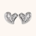 Silver heart stud earrings with sparkling zircon flower inlay for elegant women - Silver Rhinestone Heart Stud Earrings