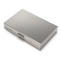 Brushed stainless steel business card holder with secure clasp on white background - 10 Card Slots / Silver
