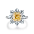 Bague luxueuse tournesol jaune avec pierre centrale taille coussin et anneau en argent - US 5 / Jaune