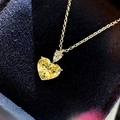 Silver-plated necklace featuring a heart-shaped yellow gemstone and pear-cut drop pendant - Yellow Diamond Heart Necklace Xl-124