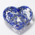 Heart-shaped resin bowl containing blue lapis lazuli crystal chips for jewelry storage - Heart / Lapis Lazuli Sequins