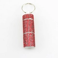 Mini Pillendose Schlüsselanhänger mit roten Strasssteinen aus Metallzylinder - Rot