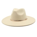 Close-up of beige wool fedora hat featuring a stylish metallic buckle band detail - M (56-58cm) / Beige
