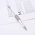 Silver beaded metal pen with sparkling white rhinestones and rotating ballpoint tip - Silver