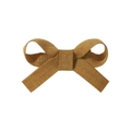 Handmade brown fabric bow hair clip for girls with a textured linen weave finish - Dark Brown