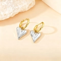 Two-tone heart drop earrings featuring golden hoops and polished silver heart pendants - Pointed Heart / Two-tone Type A