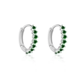 Orecchini a cerchio in argento S925 con piccole pietre di zircone verde tondo - Argento 925 / Platino Pietra Verde