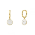 Golden S925 sterling silver hoop earrings with white enamel smiley face pendant - Gold White Smiley Face (JQH0081-GG-1)