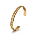 Golden C-shaped stainless steel bracelet with detailed wheat ear texture design - Wheat Ear Bracelet / Gold
