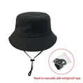 Sombrero de pescador de algodón negro con barbijo ajustable para protección solar y casual - Negro