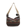 Sac bandoulière ethnique bohème avec motifs zigzag colorés et large bandoulière - Marron Avec Pendentif
