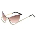 Cat eye rimless sunglasses with gradient brown lenses and rhinestone trim - C5-Grey Pink Gradient Lens