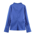 Elegant bright blue women's long sleeve pleated shirt with shoulder buckle detail - XS / Blue