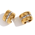 Pendientes de clip en forma de U bañados en oro 18K con circonitas rectangulares - Oro con piedra blanca