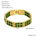 18K gold plated stainless steel bracelet with double row black and green natural stone beads - Gold With Black and Green Stones