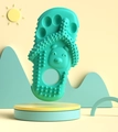 Mint green flip-flop shaped baby teether with bear pattern and textured massage surface - Slipper Style / Teal