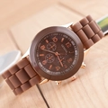 Geneva silicone watch in brown and rose gold finish, casual jelly style for women - Brown