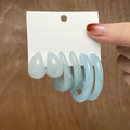 3-pair set of light blue marble acrylic hoop and teardrop earrings on a display card - 3-Pair Set - Light Blue Marble Texture