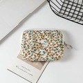 Quilted floral mini pouch with orange blossoms, round zipper pull and front snap pocket - 12*1.5*9cm / Yellow Floral