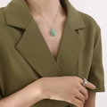 Silver beaded necklace with oval green stone pendant and textured ring set - Steel Natural Green Stone