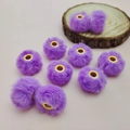 Soft purple faux rabbit fur pompom bead with golden metal center hole for DIY jewelry - Deep purple
