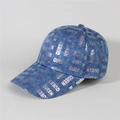 Detailed view of blue denim baseball cap featuring colorful QUEEN letter prints - Style 13-Blue Denim All-over QUEEN Letter
