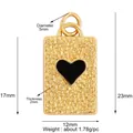 Gold rectangular pendant with black heart center and hammered texture detail - Black Heart Rectangular Hammered (L616822-Black)