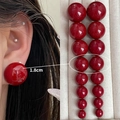 Glossy bright red 1.8cm oversized round pearl stud earrings with S925 silver needles - 4163-1.8cm Red Bead Stud