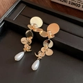 18K Real Gold Plated Silver Pin Flower Petal Pearl Tassel Stud Earrings