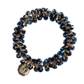 Detail shot of navy blue crystal beads hair tie with golden woven line and metal charm - 12# Ink Blue Crystal Hair Tie