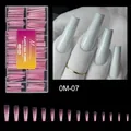 Detailed size chart for pink dual nail forms showing 15 dimensions in millimeters - 150pcs Pink Nail Form 07