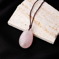 Handcrafted pink rose quartz waterdrop pendant with brown braided cord necklace - Rose Quartz Teardrop Pendant