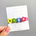 Set di fermagli con quattro fiori colorati in resina su base in metallo rosa da donna - 1# Base Rosa Fiore Multicolore