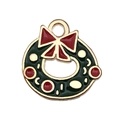 Ciondolo ghirlanda di Natale verde con fiocco rosso e smalto dorato per gioielli fai-da-te - Stile Ghirlanda Natale (19587) / 1 pezzo (15x15mm)