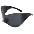 Futuristische Y2K oversized schildzonnebril in strak zwart met een omhullend montuur - Zwart Frame Grijze Lenzen