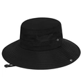 Outdoor sun hat in deep black with wide brim, breathable mesh and windproof cord - Adjustable / Black