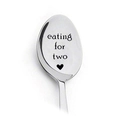 Silver stainless steel spoon with eating for two engraving and heart pattern - eating for two