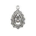 Silver spider in cobweb metal pendant for Halloween jewelry making, DIY craft accessory - Spider in Web (2999)