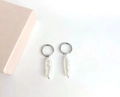 Baroque pearl drop earrings with silver circular hoops and natural white luster - Long Bar Pearl / Silver