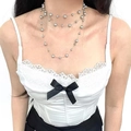 Y2K punk style silver beaded star necklace with layered chains for a gothic aesthetic - Pearl Starry Sky Necklace