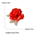 Spilla a rosa rossa elegante con foglie dorate e strass, 3,8 cm per accessorio moda - Rosso