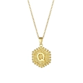 Gold stainless steel hexagonal necklace with letter Q pendant and beaded edge detail - Letter Q
