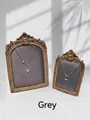 Detail of vintage gold picture frame displaying silver heart pearl and coin necklaces - Small 18.5*12 / Gray