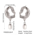 Diagramme technique détaillé des boucles d'oreilles perles en acier avec dimensions précises - Boucles d'Oreilles Clous Perle Tourbillon Évidé Irrégulier Argenté (YYE025110-P)