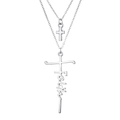 Silver layered necklace with cross pendant and vertical Faith letter charm - HS1459-7 Silver Double Layer Faith Letter Cross Necklace